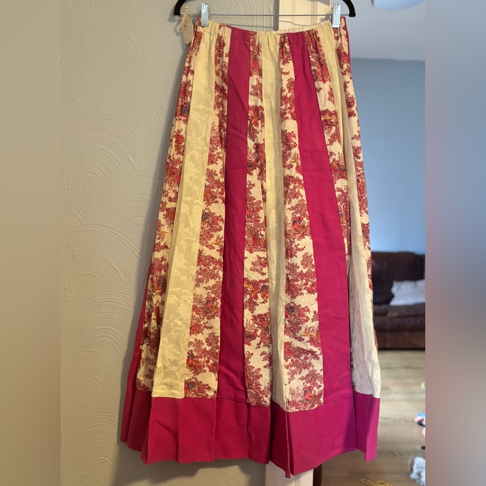 1970s Vintage Chessa Davis Toile De Jouy Printed Maxi Skirt